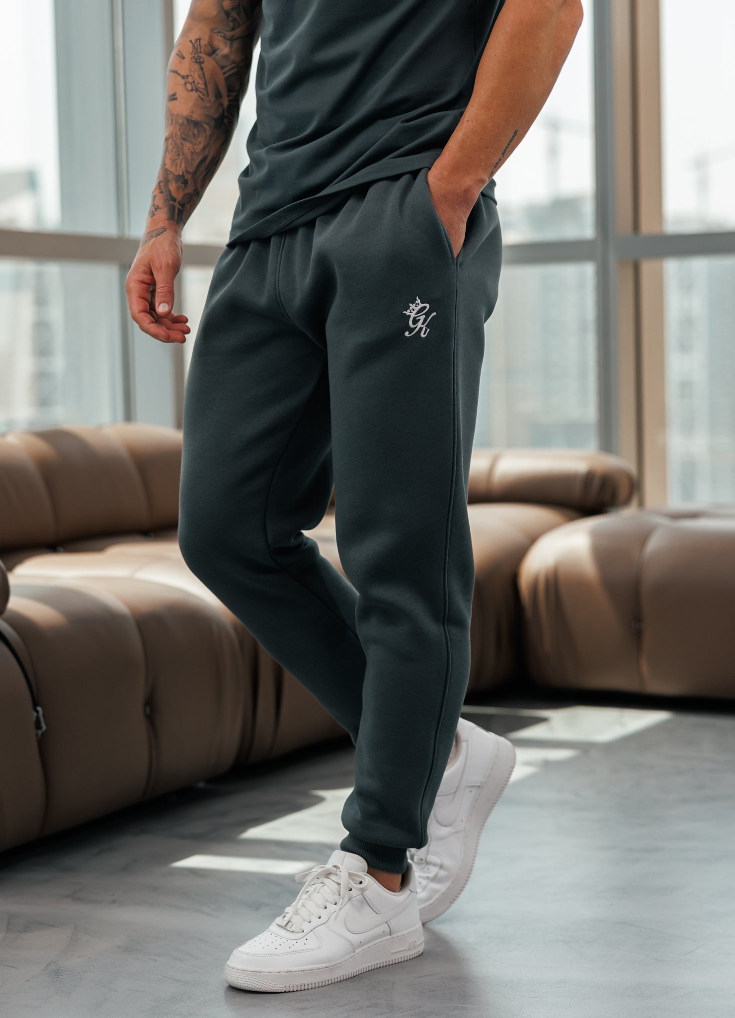 Gym King Fundamental Hood Tracksuit - Green Smoke